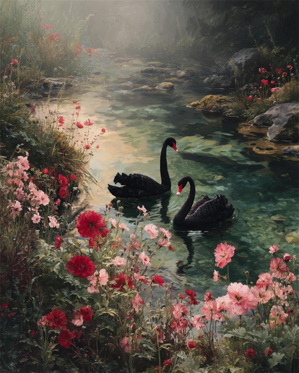 AYAOYANGGO Animal DIY Bead Embroidery Set Swans and Scenery DIY Set with Beads Hand Made Beading Painting Kit from Needlework Handcraft Needle Arts Decor 60x80cm