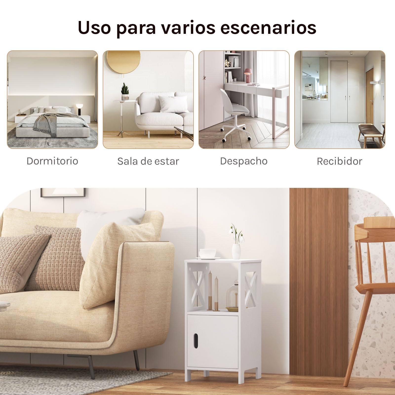 WOLTU 2XMesita de Noche Blanca, Mesilla de Noche Estrecha Dormitorio para Almacenar, 30x30x60 cm, Mesita Auxiliar con Compartimento Abierto y Gabinete con Puerta, Estilo Moderno, MDF, TSR166ws-2