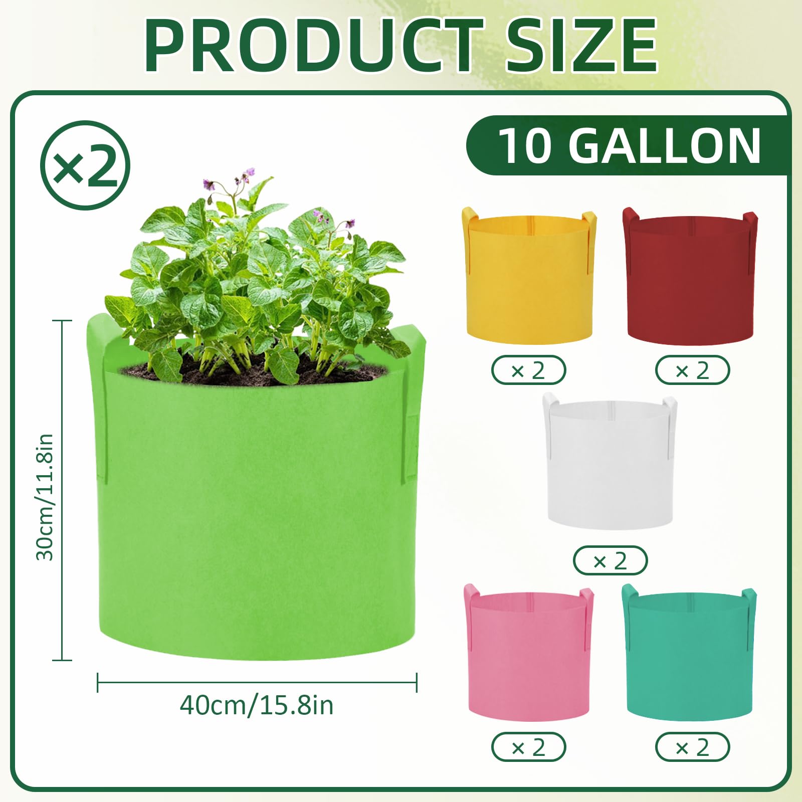 Lot de 12 sacs de culture de pommes de terre, sacs de plantation de pommes de terre, sacs de culture colorés avec poignées, pots de fleurs de jardin avec fenêtre de récolte pour pommes de