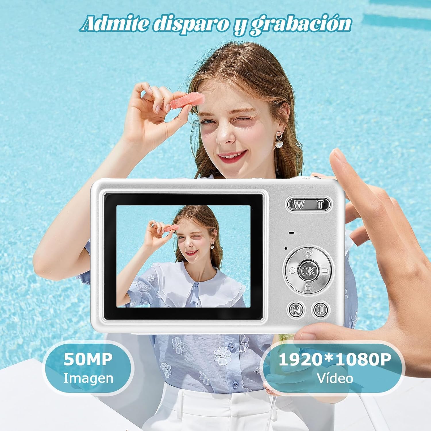 Cámara digital – 1080P FHD 44MP con pantalla LCD de 2.4 pulgadas, cámara de fotos compacta portátil con tarjeta SD de 32 GB, zoom digital de 16X para niños, adolescentes, estudiantes, principiantes