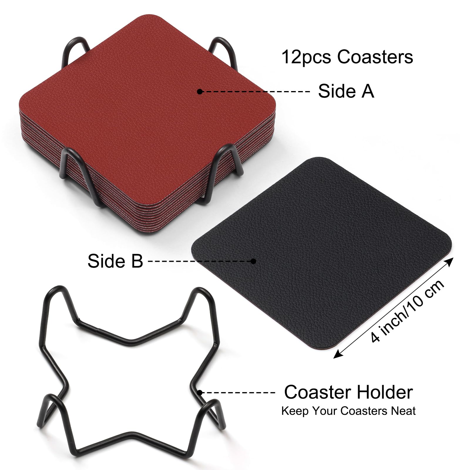 Set Di 12 Sottobicchieri Personalizzati Double Face 10cm - Impermeabili E Antiscivolo Con Portabicchieri (Grigio Nero) - Foto 8
