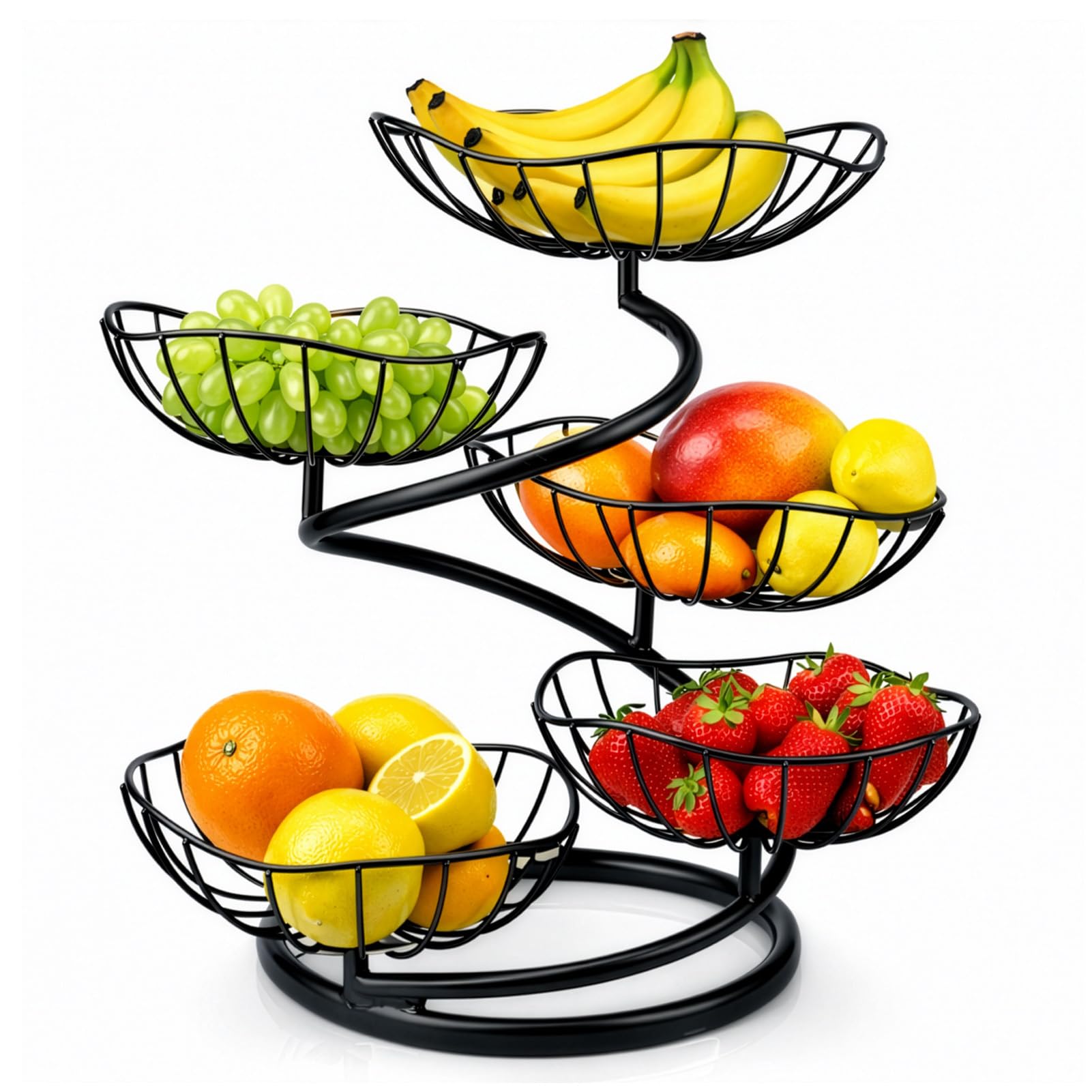 YORKING 5-Tier Fruit Basket, Iron Multi-Layer Kitchen Countertop Fruit Bowl, Metal Fruit Racks Decorative Fruit Bowls Stand Vegetable Snacks Holder for Parties, Event (Black)