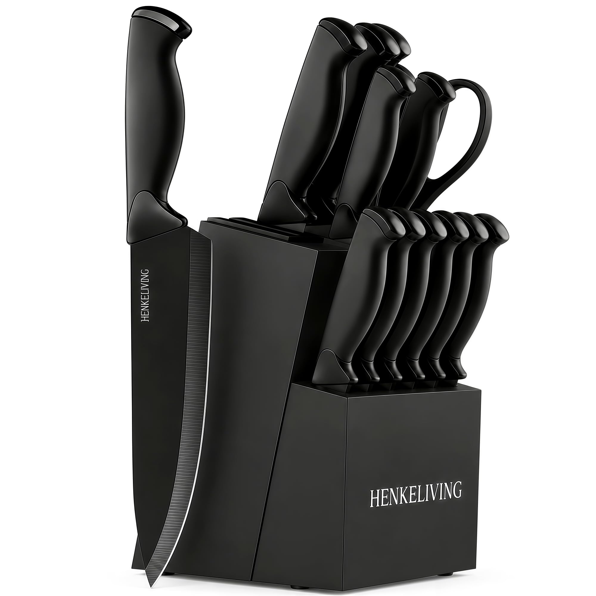 HENKELIVING 14-Piece Black Knife Block Set