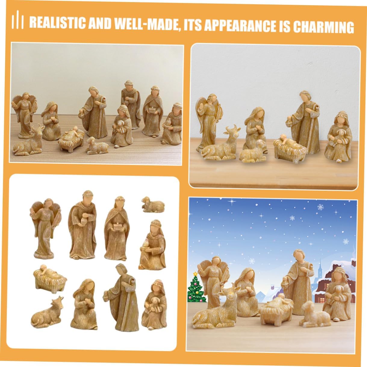 10pcs Resin Jesus Birth Nativity Figurines Set Small Christmas Tabletop Decoration for Home Holiday Scene