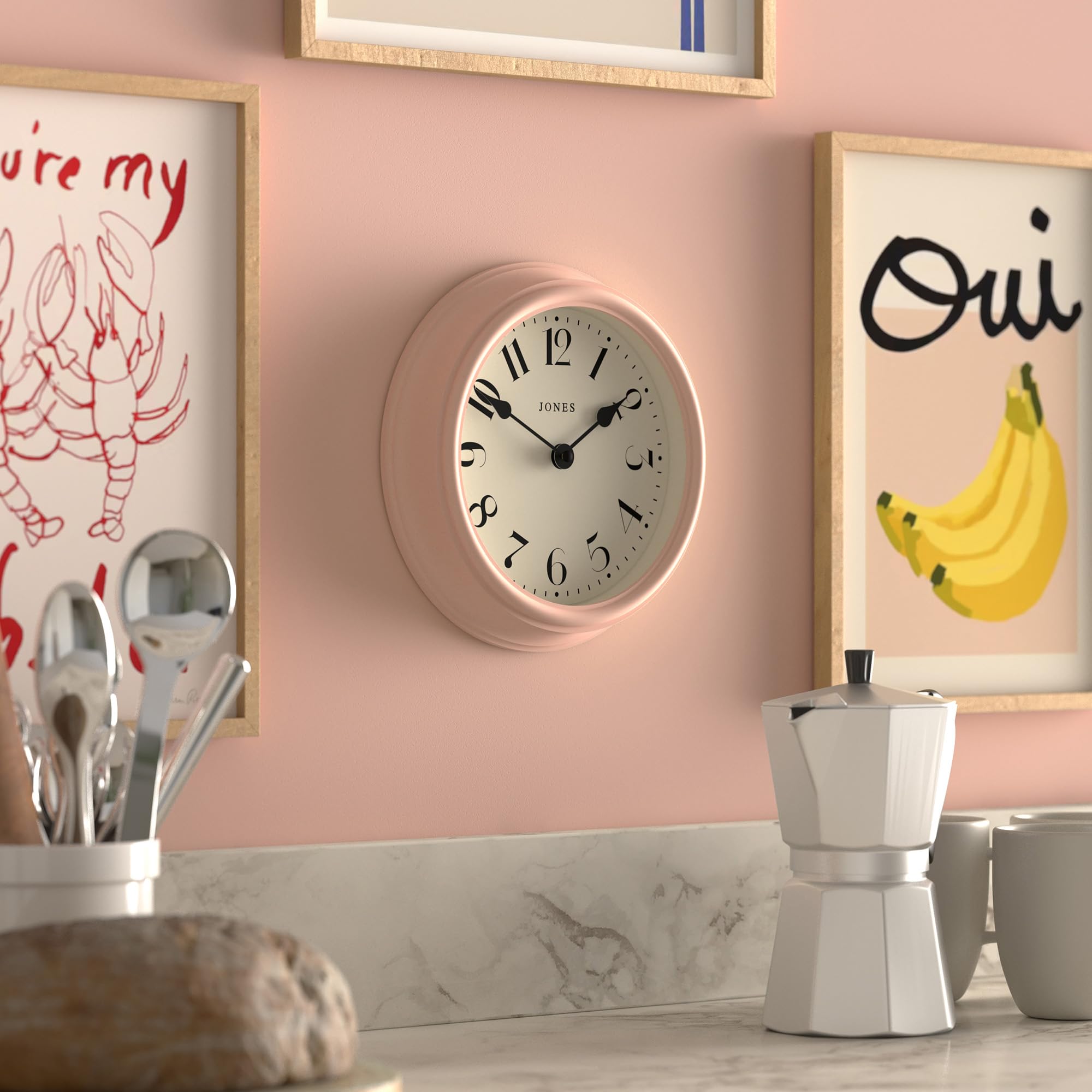 Jones Clocks® Frieze wall clock, Rose Pink, 23 x 23 x 4.5 cm - Image 4