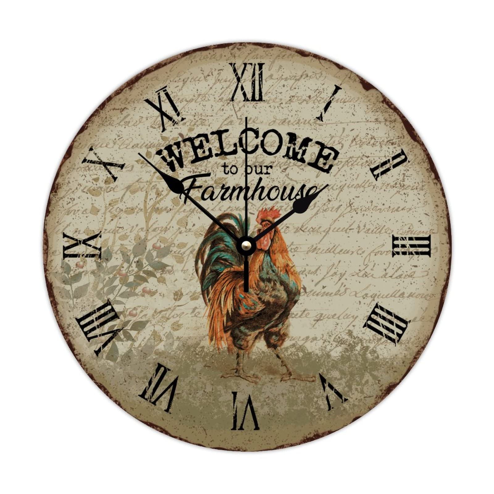 Horloge murale en bois style vintage de 38cm pour cuisine rurale