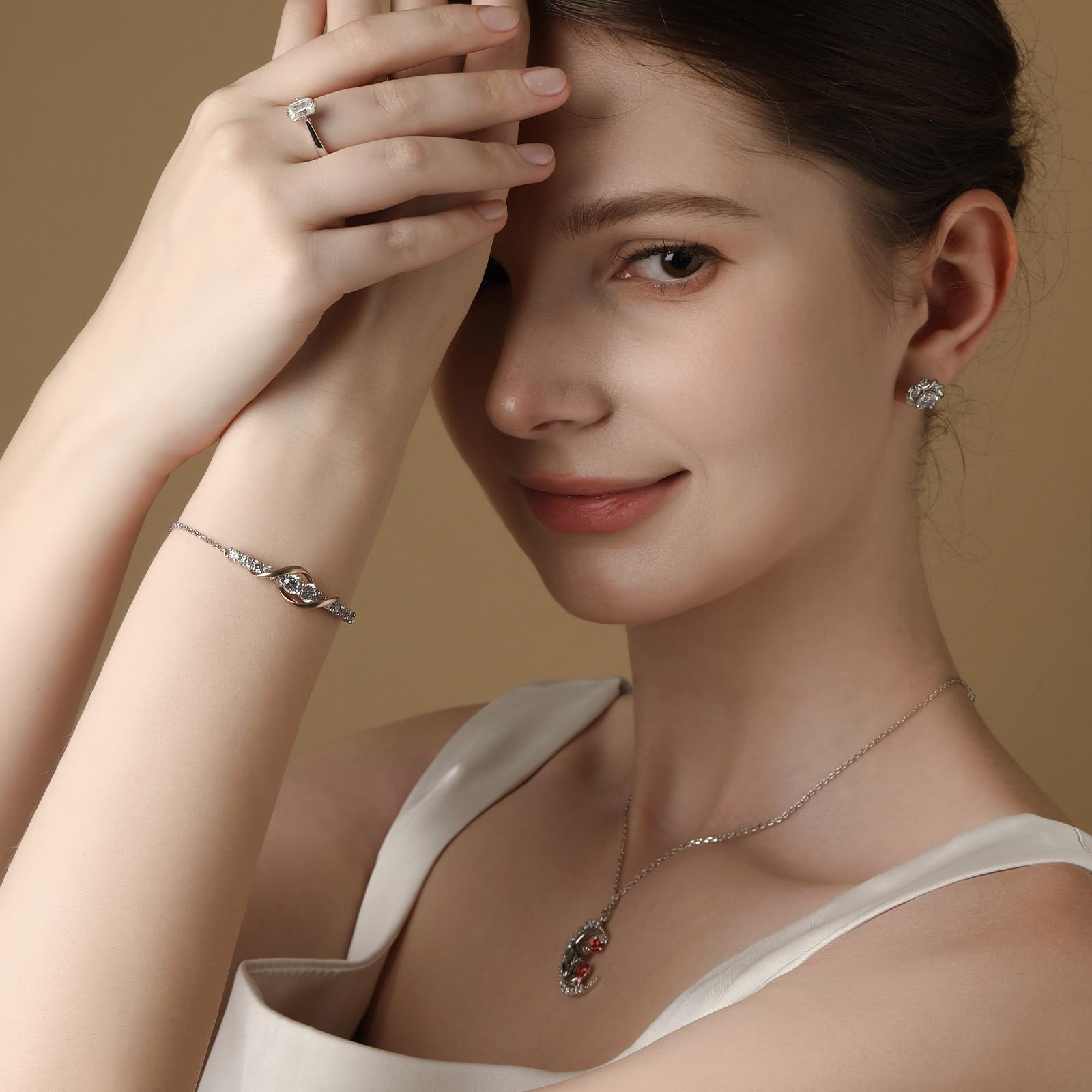 Jeulia 925 Sterling Silber Diamantschliff verstellbares Boho Perlen Armband für Frauen Diamant Armband Seilkette Verstellbares Handgelenk Pull Armband Jubiläum Hochzeit Verlobung