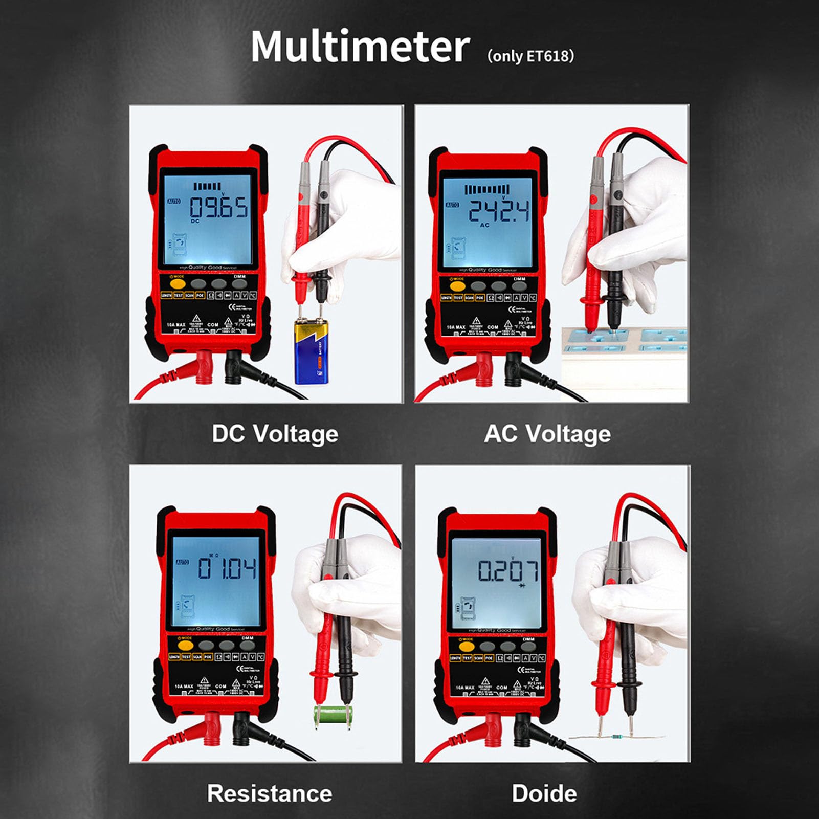 Cocoarm Testeur de Câble Réseau ET616 avec Multimètre, Détecteur de Ligne ABS, écran LCD pour le des Câbles, Détection de Courte Ouverture, Ethernet LAN et Test de Fils Téléphoniques (rouge)