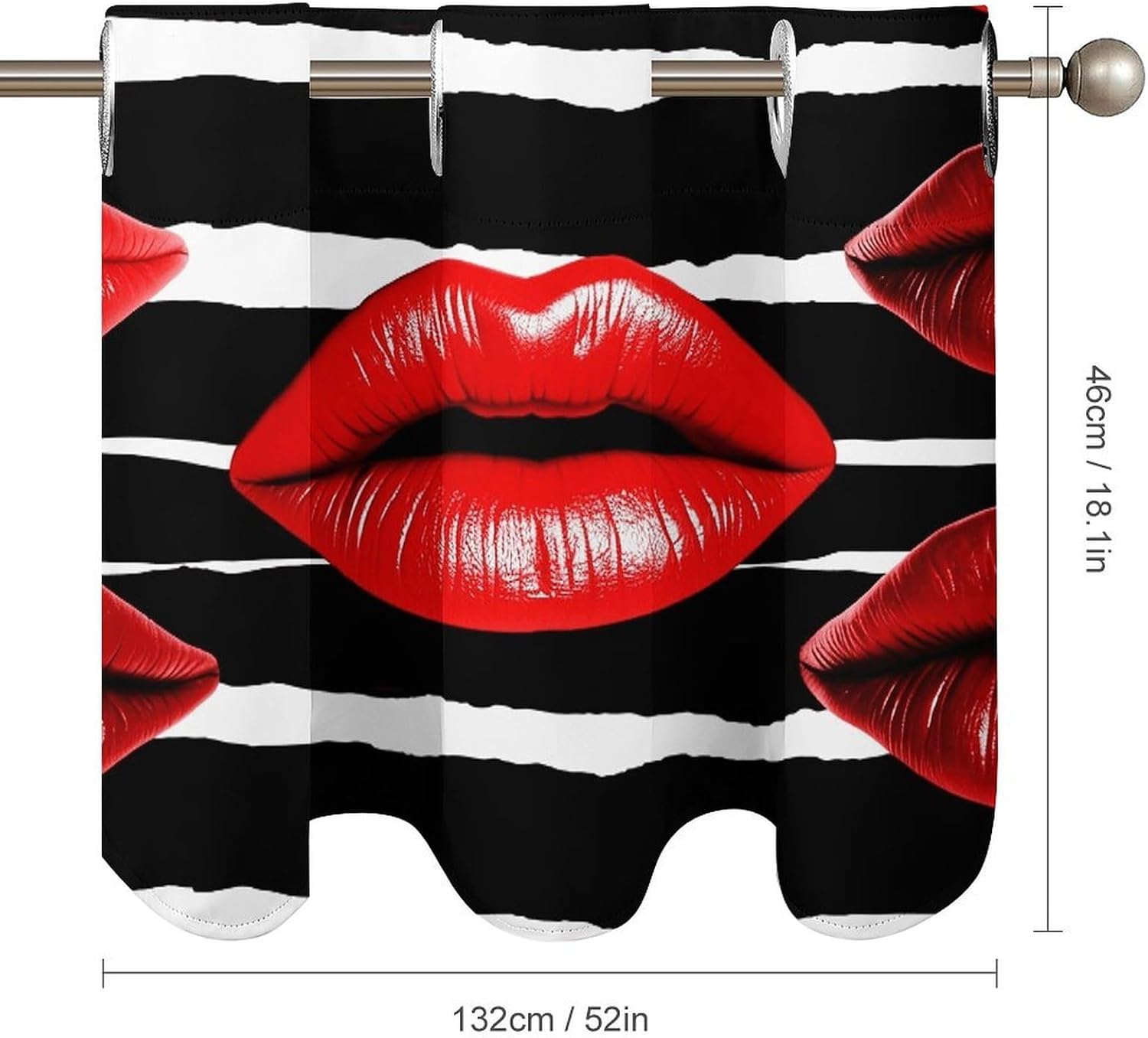 Red Lips Kiss 2 Pack Valance Curtains Window Treatments. Adjustable Curtain with Rod Pocket.Cafe Curtains is Half Curtains for Privacy Decorative 52x18.1 Inch.