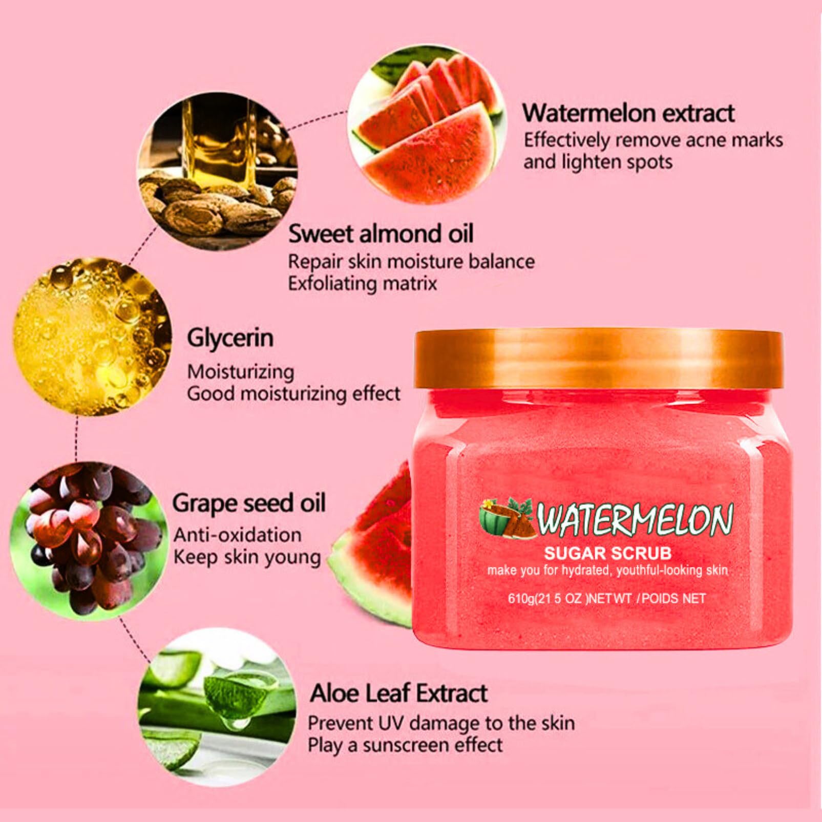 Exfoliating Body Scrub, Sugar Scrub for Women, Spa Quality Exfoliator with Watermelon Extract, Moisturizer - Image 2