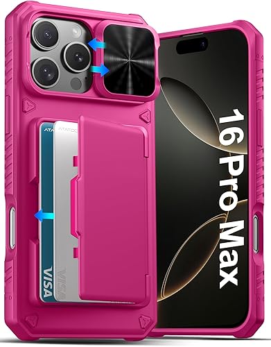 Miniatura 38 de ATATOO Funda para iPhone 16 con tarjetero (almacena 3-5 tarjetas) [bloqueo RFID] y funda para cámara deslizante, protección de grado militar, funda