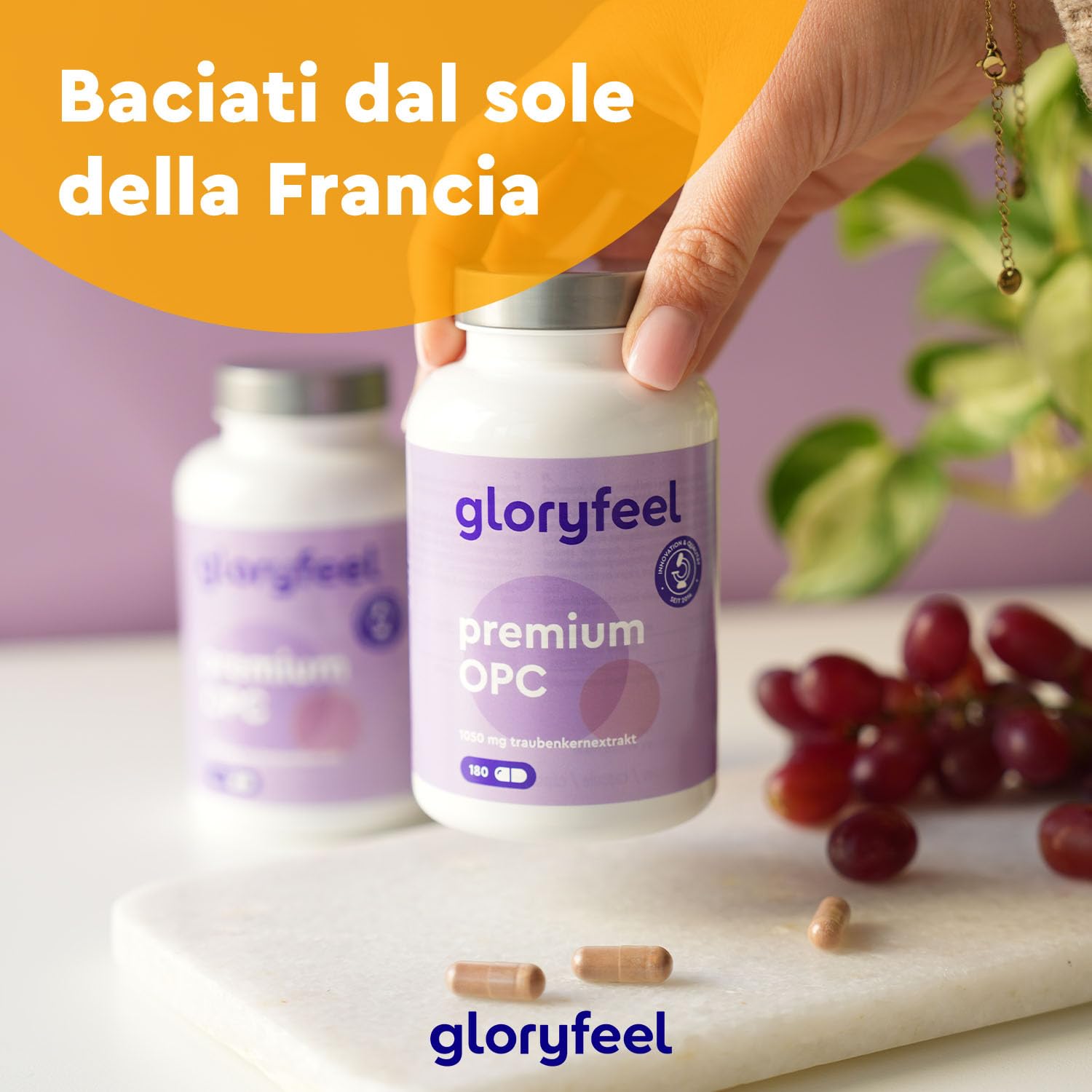 OPC Estratto di Semi d'Uva 95% – 630 mg OPC Puro per Dose – 180 Capsule Vegane – Alto Dosaggio – Antiossidante Naturale – Per Microcircolo, Vene e Capillari – Testato in Laboratorio