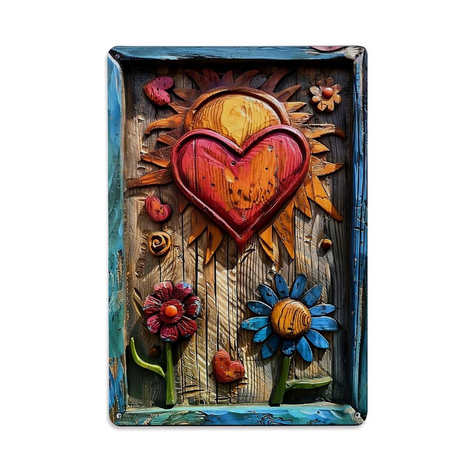 Nestemfo Vintage Heart Sun Flower Art Tin Sign Metal Sign, Living Room,Bar, Home, Bedroom Wall Decor,Retro Metal Poster 8X12 Inches