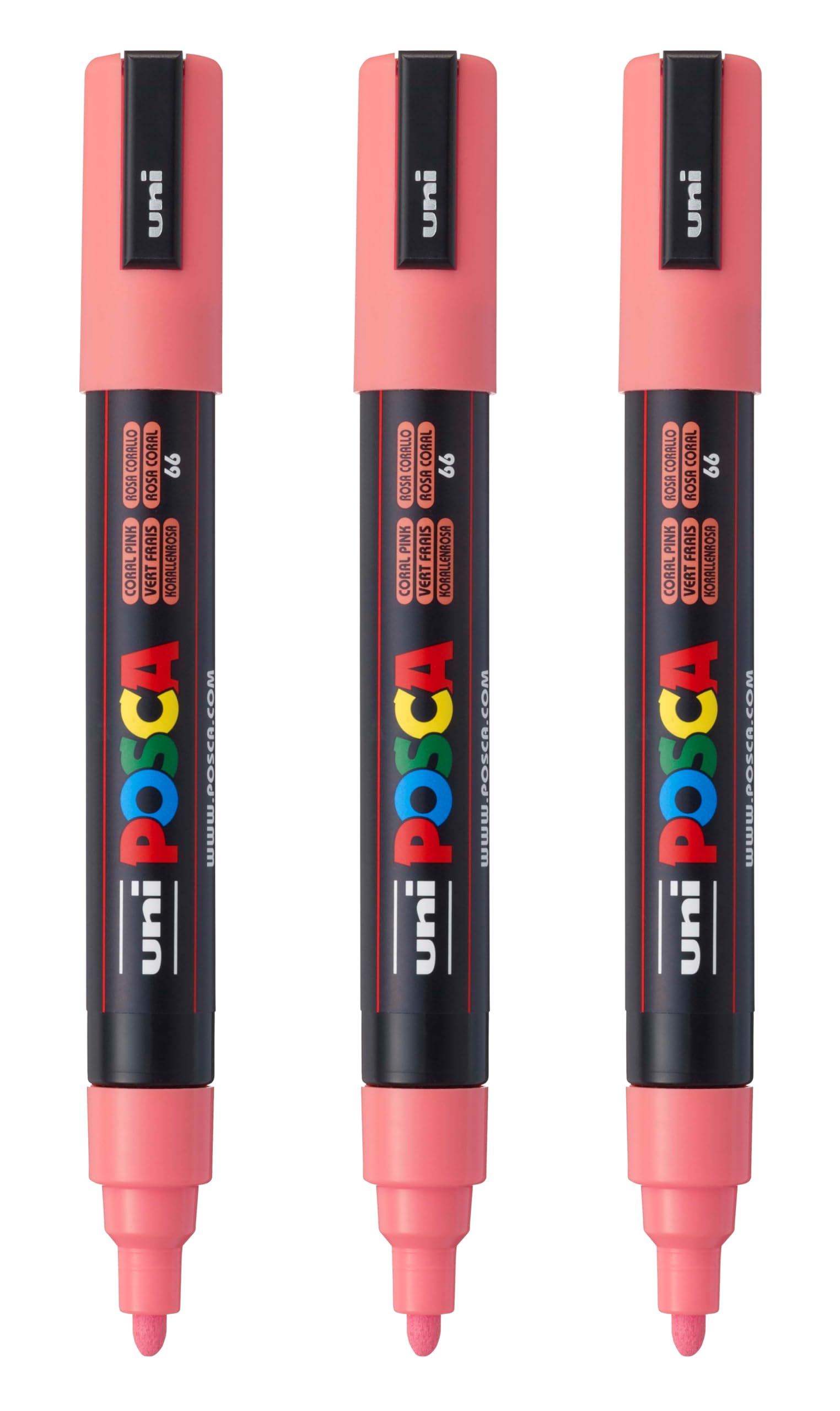 posca PC-5M Water-Based Paint Markers, Reversible Medium Tip (1.8-2.5mm), Coral Pink, 3 Count