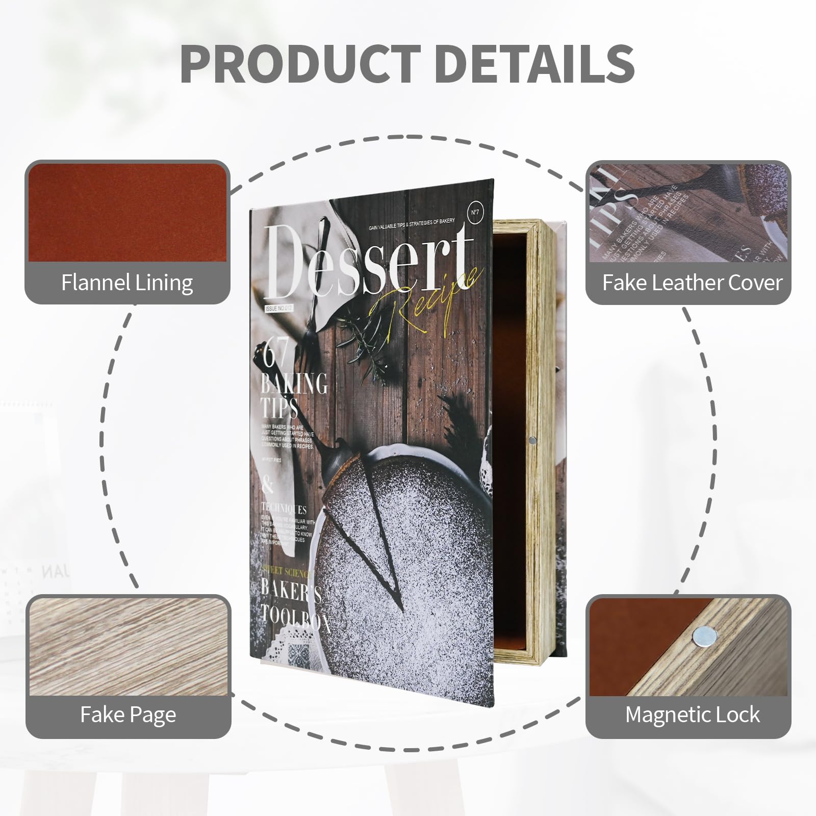 Premium Leather Book Shaped Box Decorative Storage with Embossed Design, Secret Safe for Valuables,Remote Control Holder Decorative Vintage Pattern Large Size Box: Brown magazine