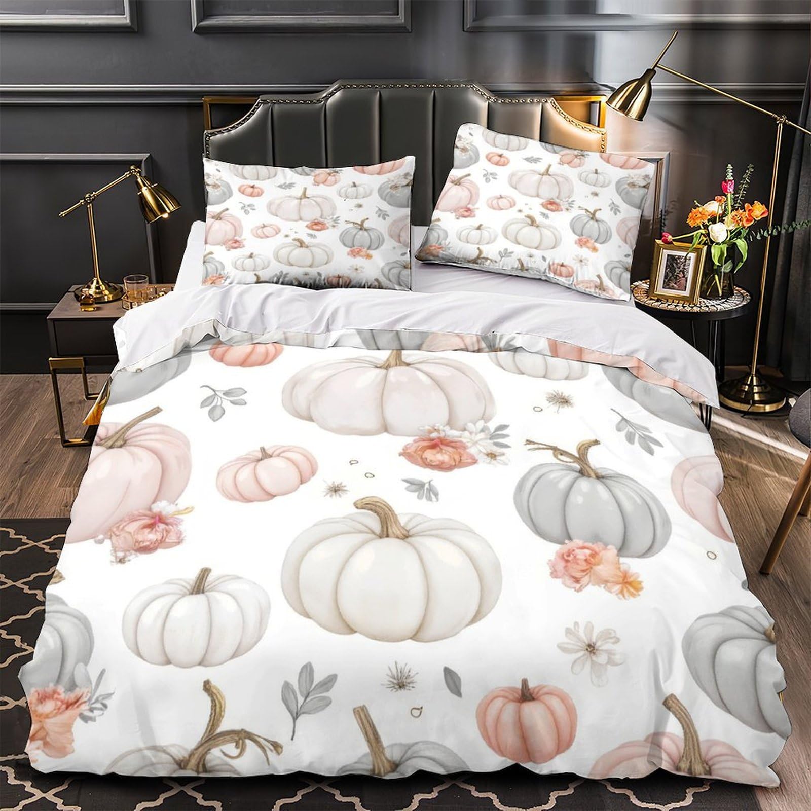 Parure de lit citrouilles d'automne aquarelle pour chambre couple