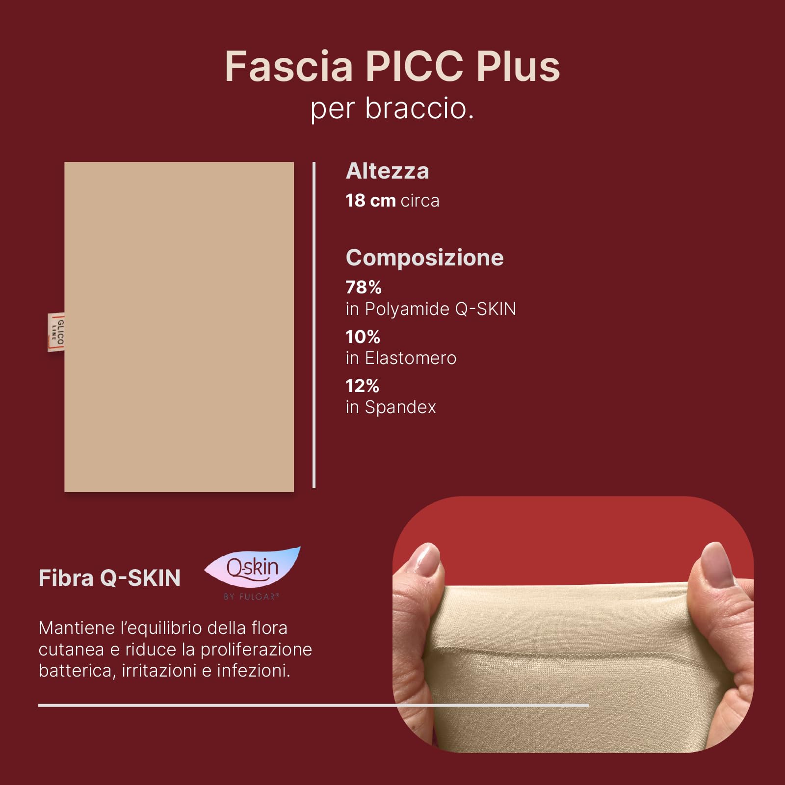 Glico Line Cover PICC Plus Unisex, banda para el brazo protectora para Picc de microfibra, 100% fabricada en Italia, beige, L