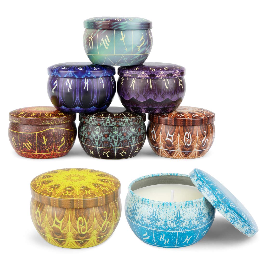 peinat Set of 8 scented candles set, aromatic candles, natural soy wax candle with 8 different types of aroma for romantic or warm atmosphere at home, for special occasions or in the office