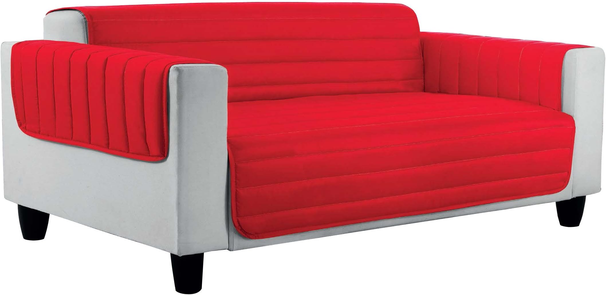 ELEGANT quilted sofa cover Doubleface, Red/light grey 4 places, 100% microfiber