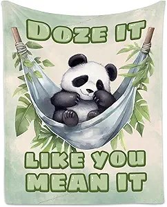 Panda Blanket, Cute Soft Throw Gifts for Girls, Cozy Flannel Throw Blankets for Couch Office, Green 40"x50"