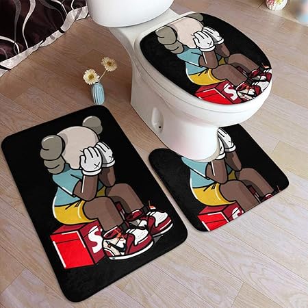 Amazon Com Bath Rugs Toilet Three Piece Floor Mat Hypebeast K Aw Flannel Embossing Bath Rugs 45 X 70 Cm Kitchen Dining