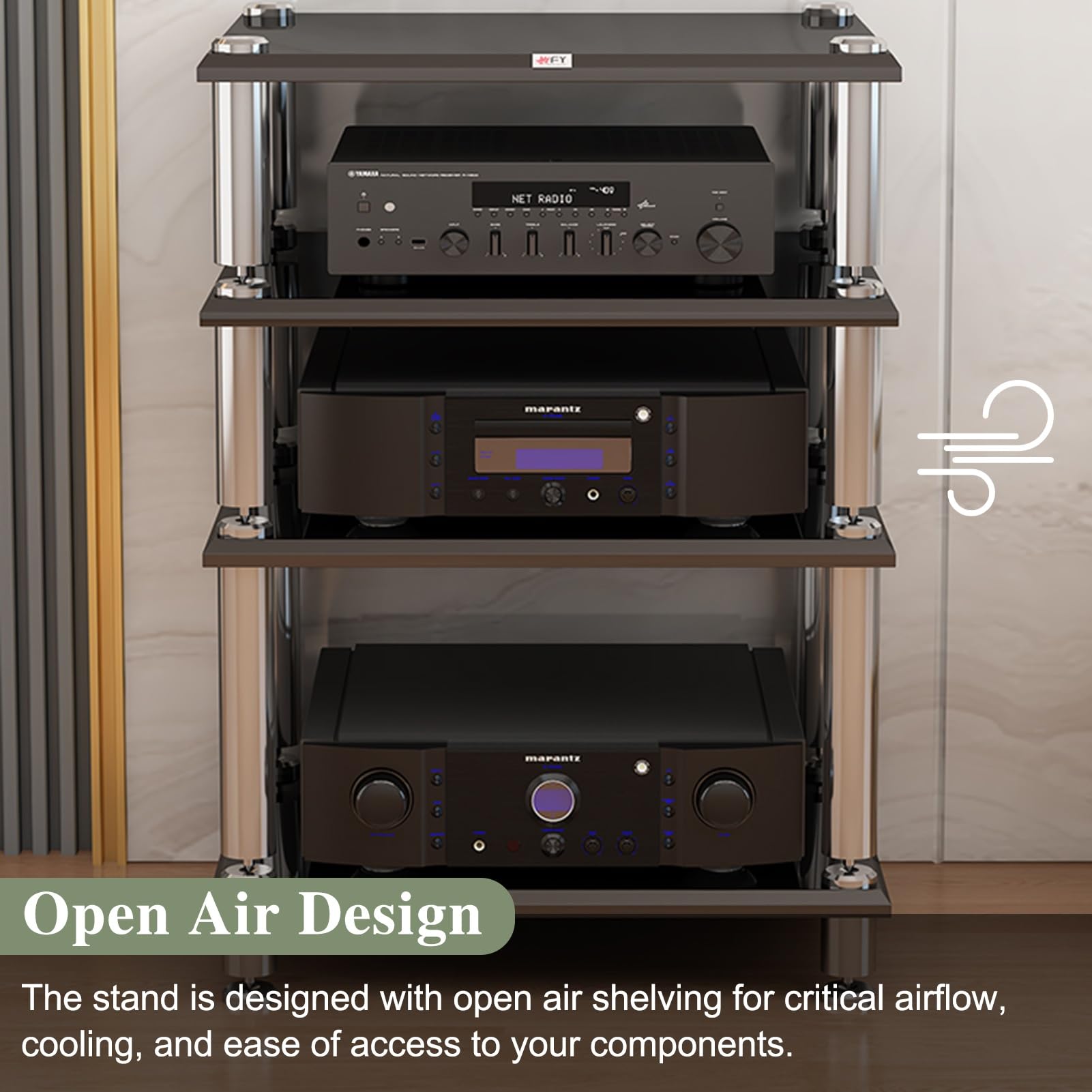 UrbanUp HiFi Shelf 1/2 / 3/4 Ripiani per Console da Gioco, Console Multimediale Multifunzione Nera per Attrezzatura AV, Organizzatore Moderno per Ripiani a Torre per Esposizione di Collezioni(2 Tier)