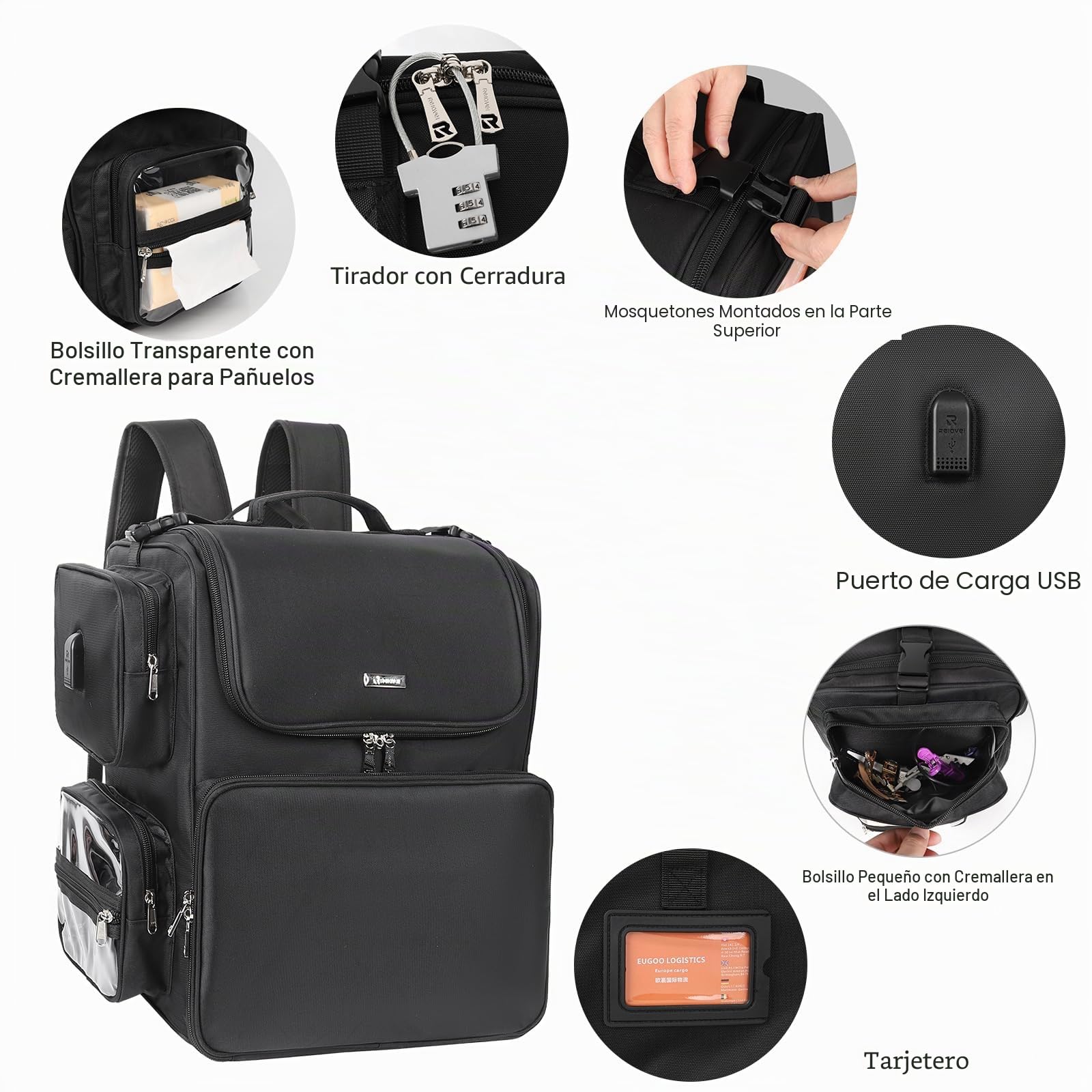 Relavel Bolsa de viaje para utensilios de peluquería, mochila y bolsa de cosméticos con capa aislante térmica, para rizadores, planchas y accesorios de viaje, organizador de barbero (negro)