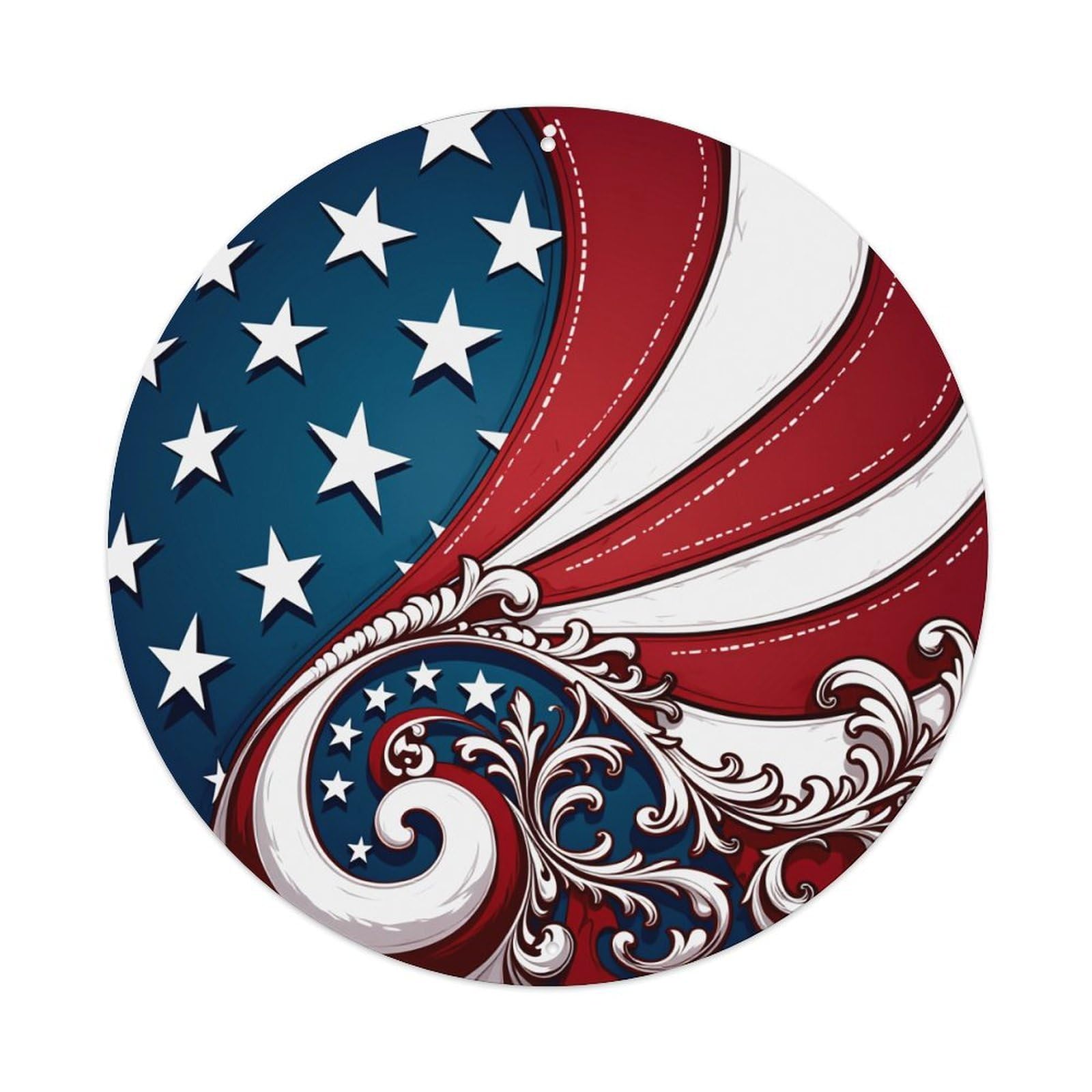 American Flag Swirl Pattern Design Round Tin Sign Retro Metal Sign for Cafe Bar Pub Home Game Room Gym Club Wall Decoration Vintage Metal Poster 8x8 Inch