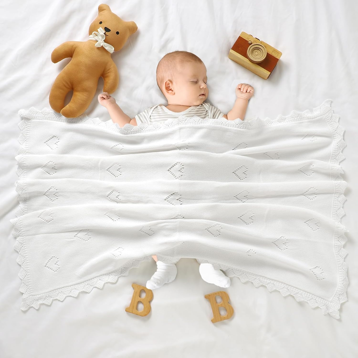 Baby Blanket Cotton Crochet Newborn Neutral Nursery Swaddling Blankets Soft Knitted Boys Girls Receiving Crib 30x40 Inch - Image 2