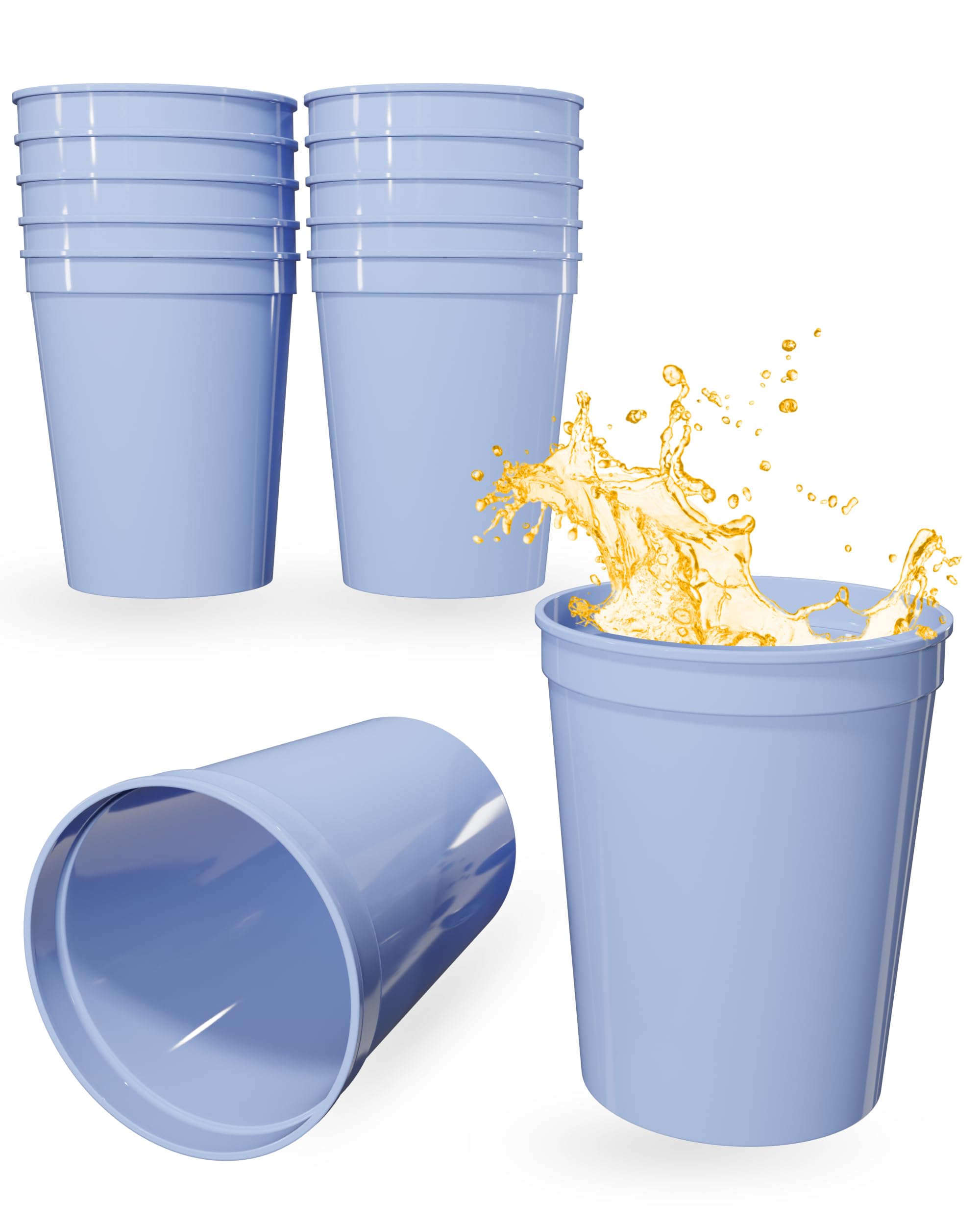 PartyPrints 10 Pack 16 oz Placid Blue Reusable Blank Plastic Cups, Stadium Cups Bulk – BPA Free Top Rack Dishwasher Safe, Party Colored Cups Perfect