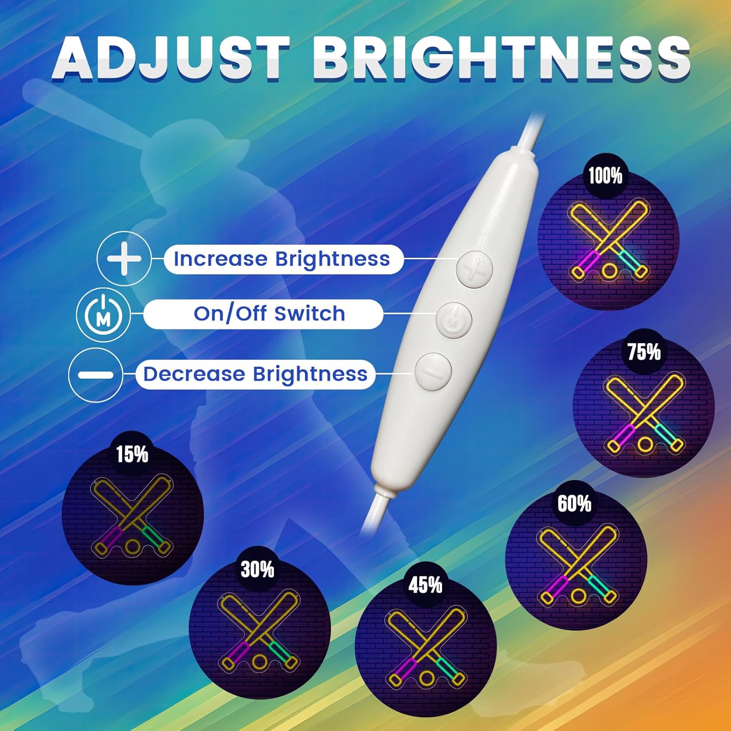 Baseball Neon Sign, Wootfairy Led Sport Neon Signs for Wall Decor, Dimmable Neon Light for Man Cave & Game Room Decor, Bedroom, Bar Club, Sports decor for Men, Teens - Image 4