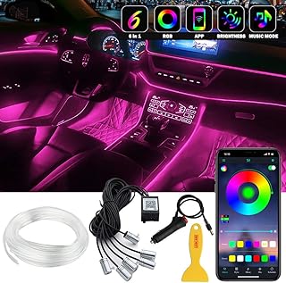 Interior Car LED Strip Lights, 6 in 1 Multicolor RGB Car Neon Ambient Lighting Kits Fiber Optic for Truck SUV, 16 Million Colors Sound Active Function and Wireless Bluetooth APP Control