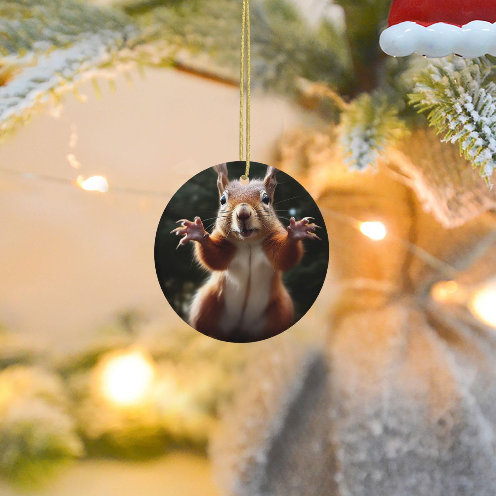 2025 Christmas Tree Decoration Hanging Round Ornament Squirrel Funny Animal Ceramic Ornaments Christmas Tree Decorations Round Pendants for Xmas Tree Winter New Year Party Supplies