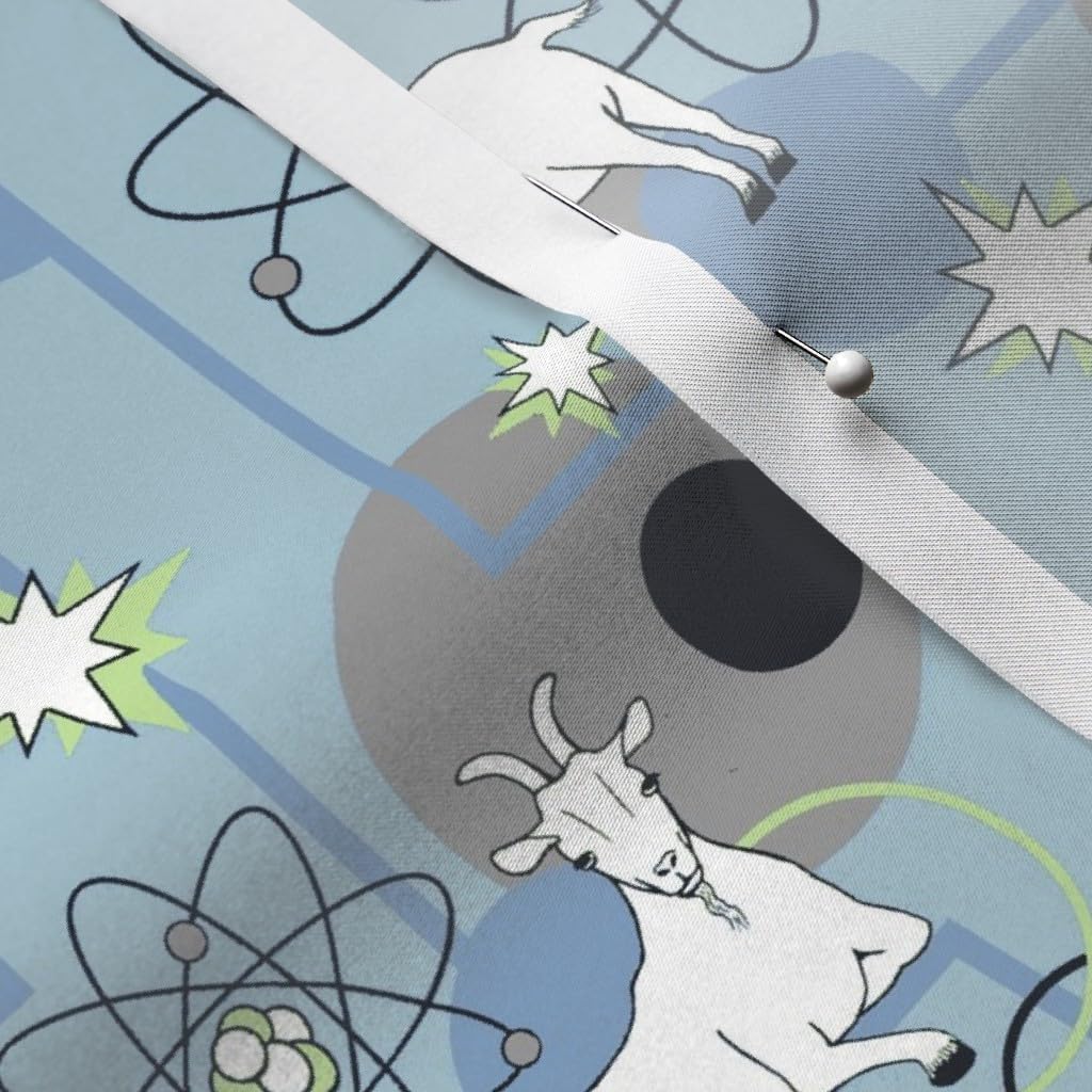 Spoonflower Fabric - Atomic Goats Blue Goat Retro Science Classroom Abstract Printed on Satin Fabric by The Yard - Sewing Lining Apparel Fashion Blankets Decor