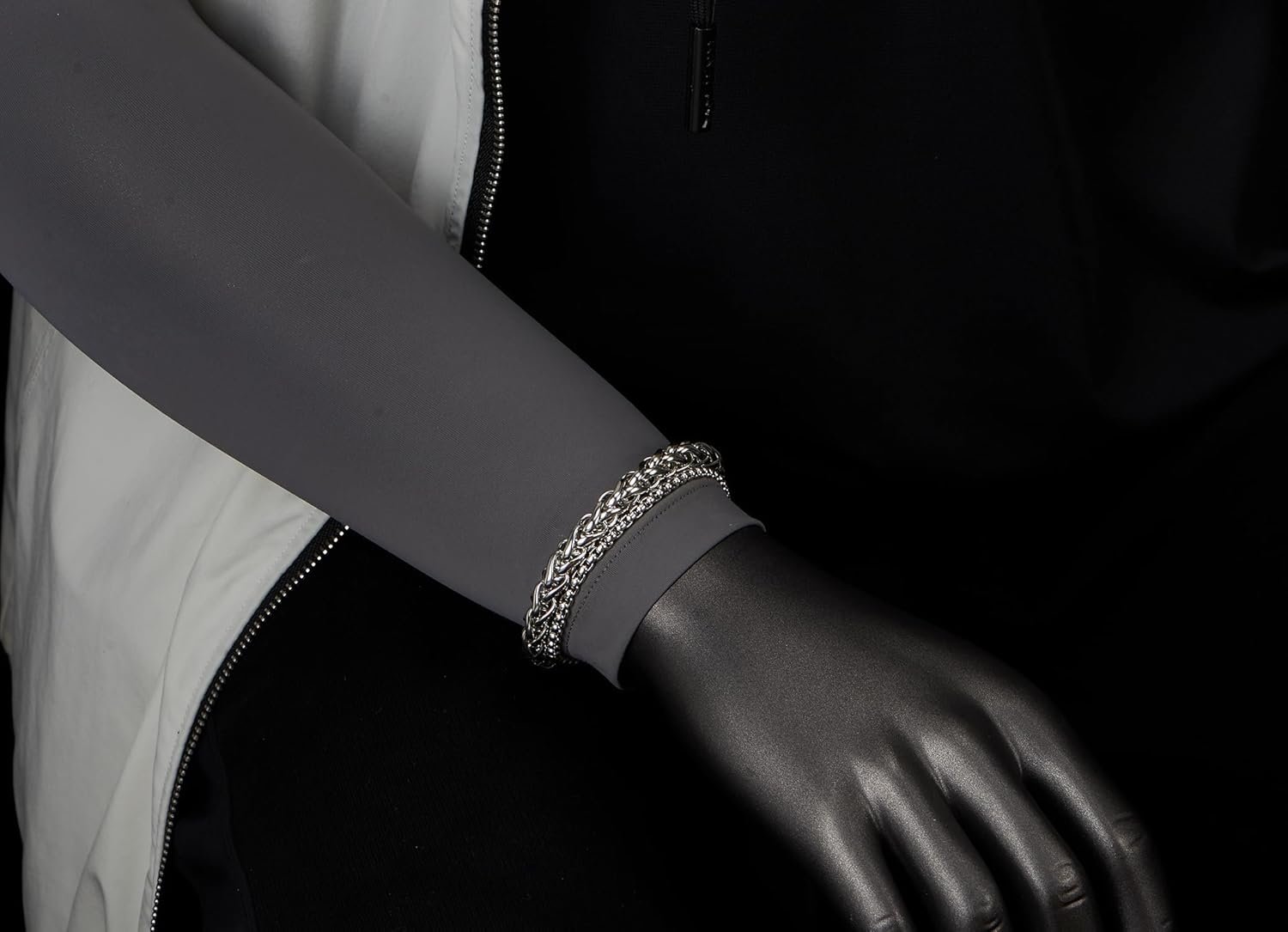 COOLSTEELANDBEYOND Mens Double Chain Bracelet, Wheat Chain Box Chain Layered Design, Two-row, Modern - Image 2