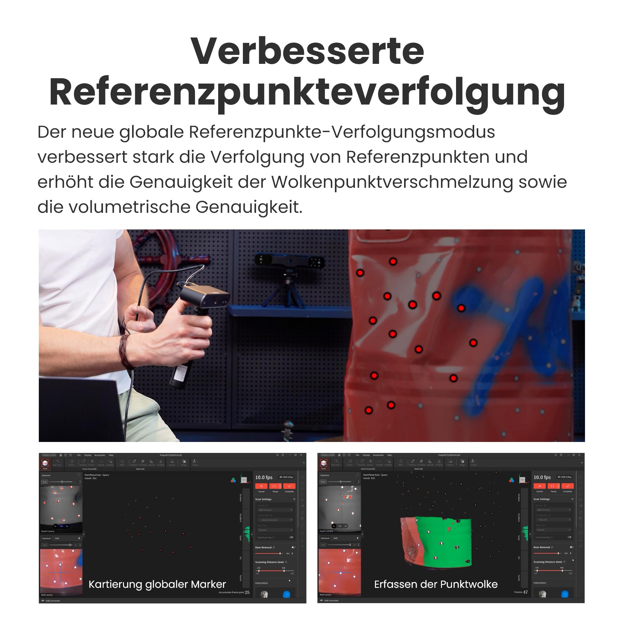 Revopoint POP 3 Plus 3D-Scanner für 3D-Druck, Handscanner mit 0,04mm hoher Präzision, Vollfarbscan für Mittlere Objekte, Quicksurface 30-Tage Testversion, Kompatibel mit Android/iOS/Win/macOS, Premium