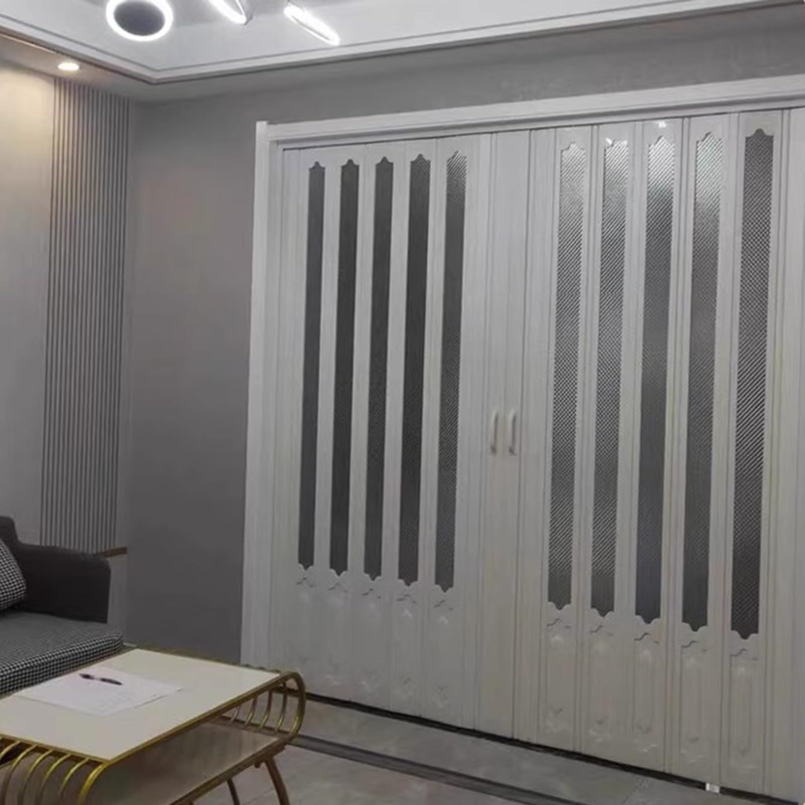 Folding Double Doors, Magnetic Accordion Door Kit with Handles & Acrylic Glass, Room Divider Sliding Door for Kitchen or Bathroom