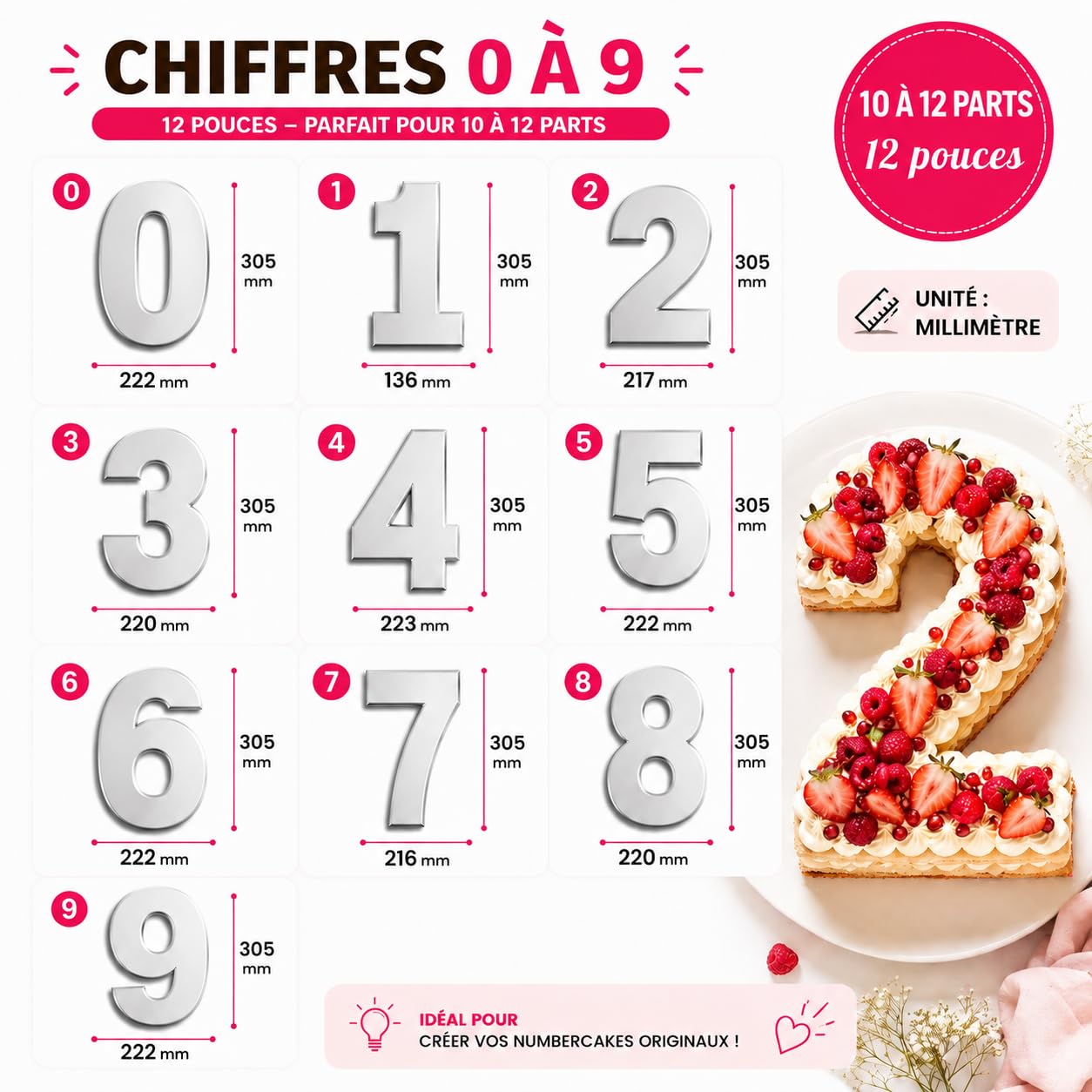 Number Cake Kit Complet 10-12 Parts – Gâteau Chiffre Parfait Dès le Premier Essai| Chiffres 0-9 + Douilles + Poches + Spatule + Moule Chocolat Offert