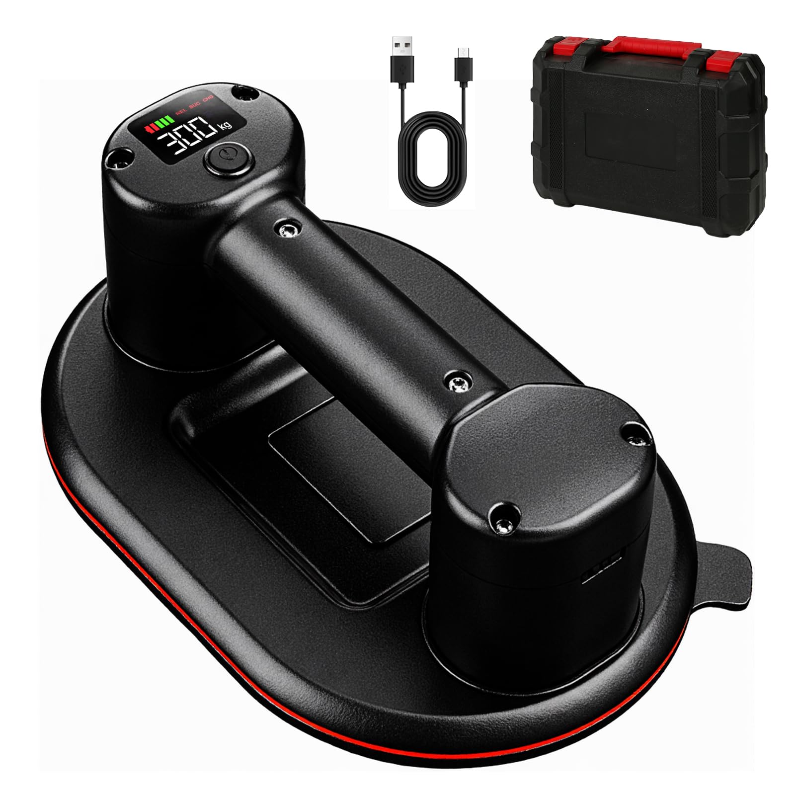 DURDUR Set van 2 accustofzuigers, 300 kg, 23,5 cm (9,4 inch) accuzuigkracht voor tegels, elektrische zuignap, tegellifter met auto-nazuigfunctie, 2 motoren, 2 x 2000 mAh accu