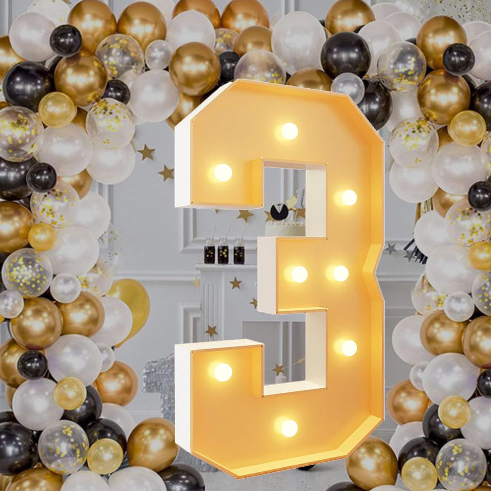 Lot de 3 numéros lumineux de 1,2 m pour décoration de fête d'anniversaire - Grand bloc lumineux en mosaïque prédécoupé en mousse pour mariage, anniversaire de bébé