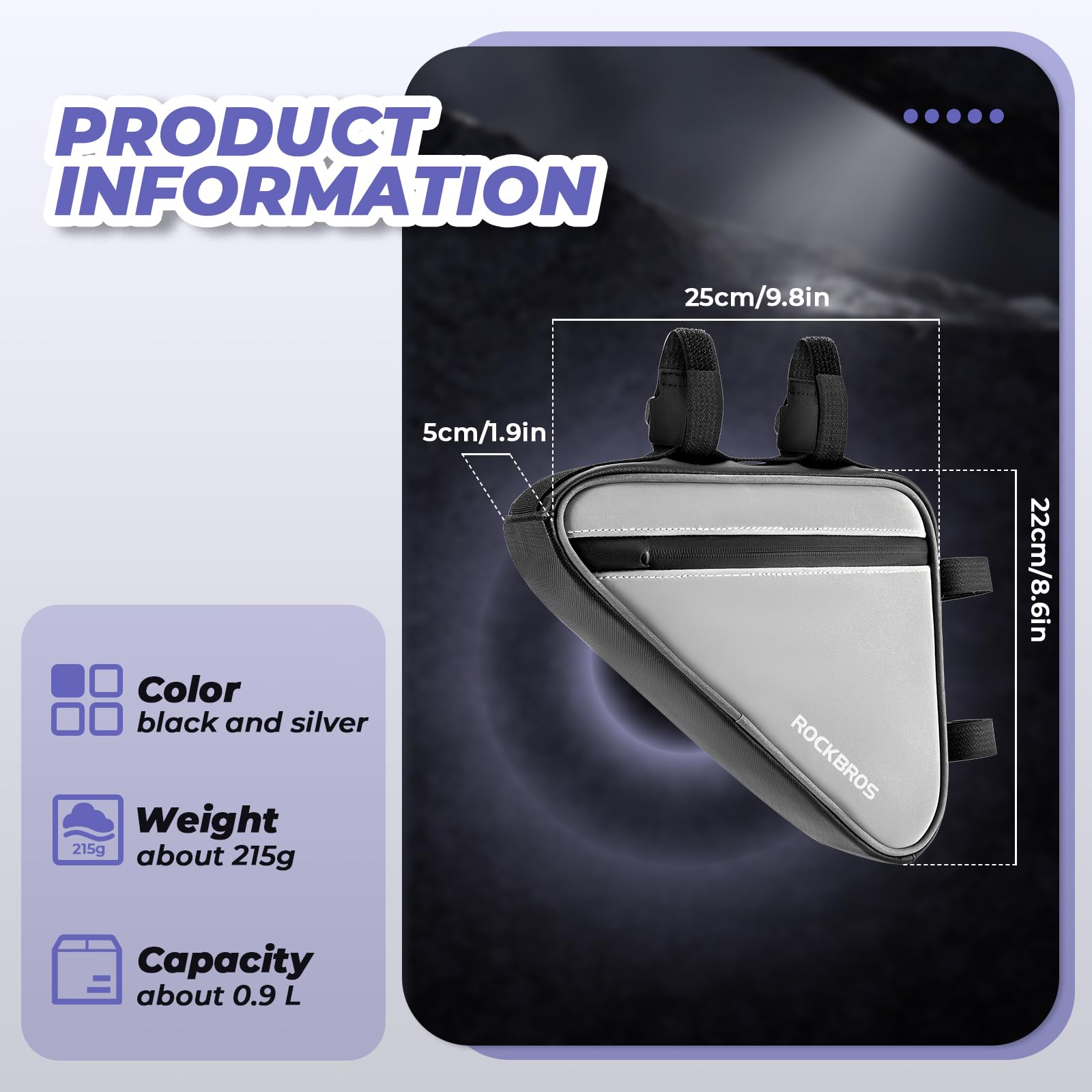 ROCKBROS Bicycle Bag Frame Bag for Bicycle Triangle Bag Reflective Frame Bag for MTBs Racing Bikes and E-Bikes About 0.9L - Image 2