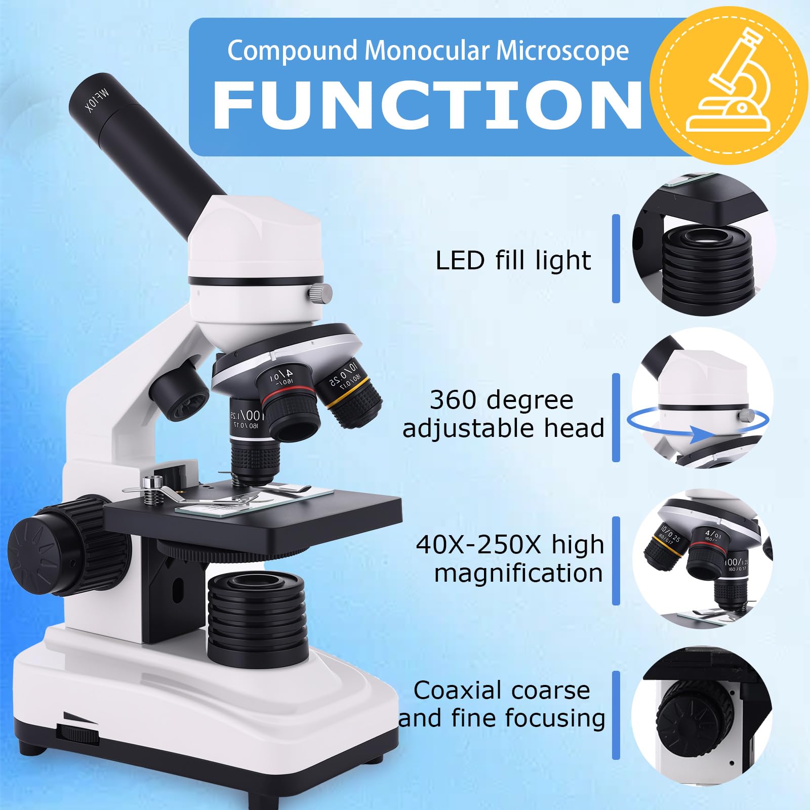 Kids & Adults Microscope - 40X-2500X Magnification -2