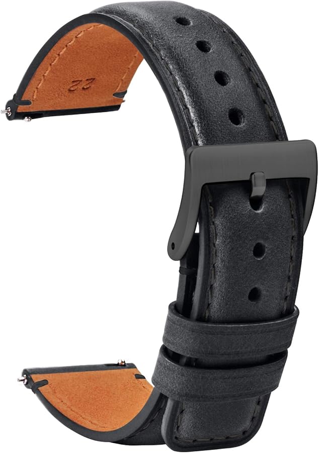TStrap Leather Watch Band 18mm - Soft Black Quick Release Watch