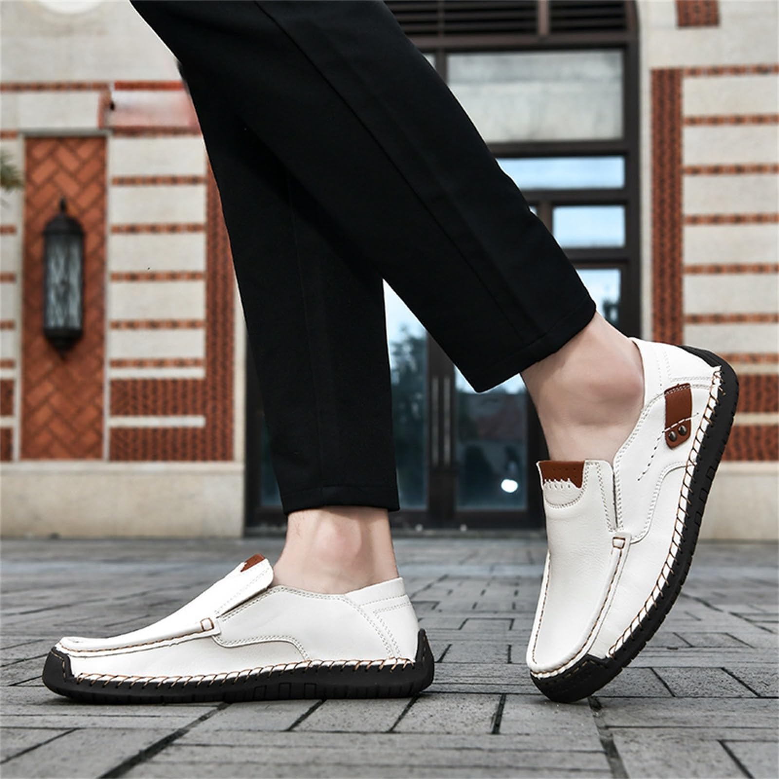 Mocassini estivi leggeri da uomo in pelle, scarpe da lavoro senza lacci, scarpe da barca con suola piatta, scarpe traspiranti, con fagioli, taglie grandi, comode