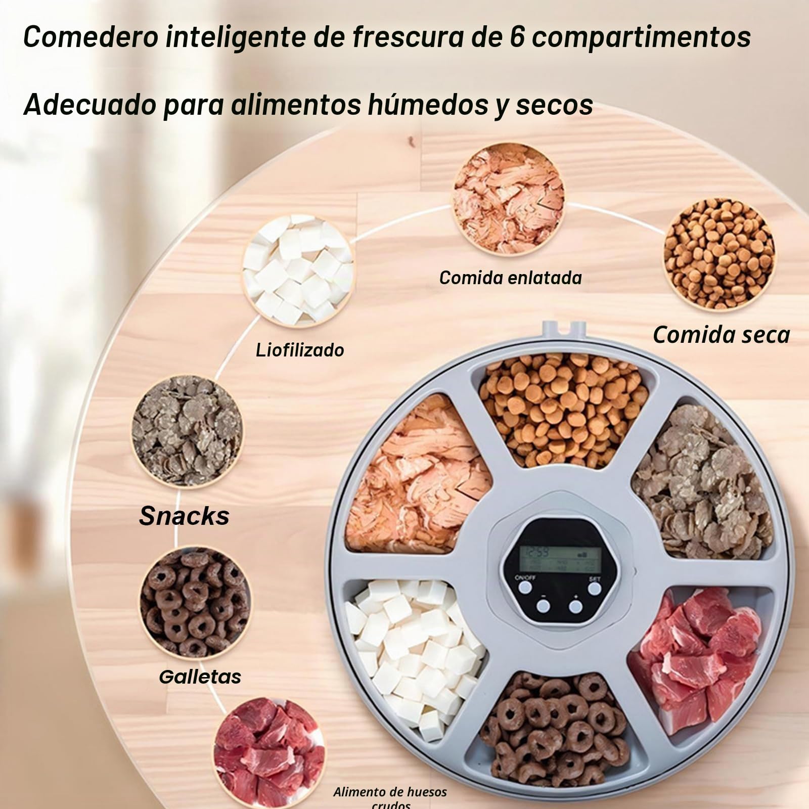 Comedero Automático para Gatos y Perros,Dos Paquetes de Hielo para Mantener Comida Fresca, 6 Comidas Frescas, Comedero Automatico Gato, para Comida Seca y Húmeda
