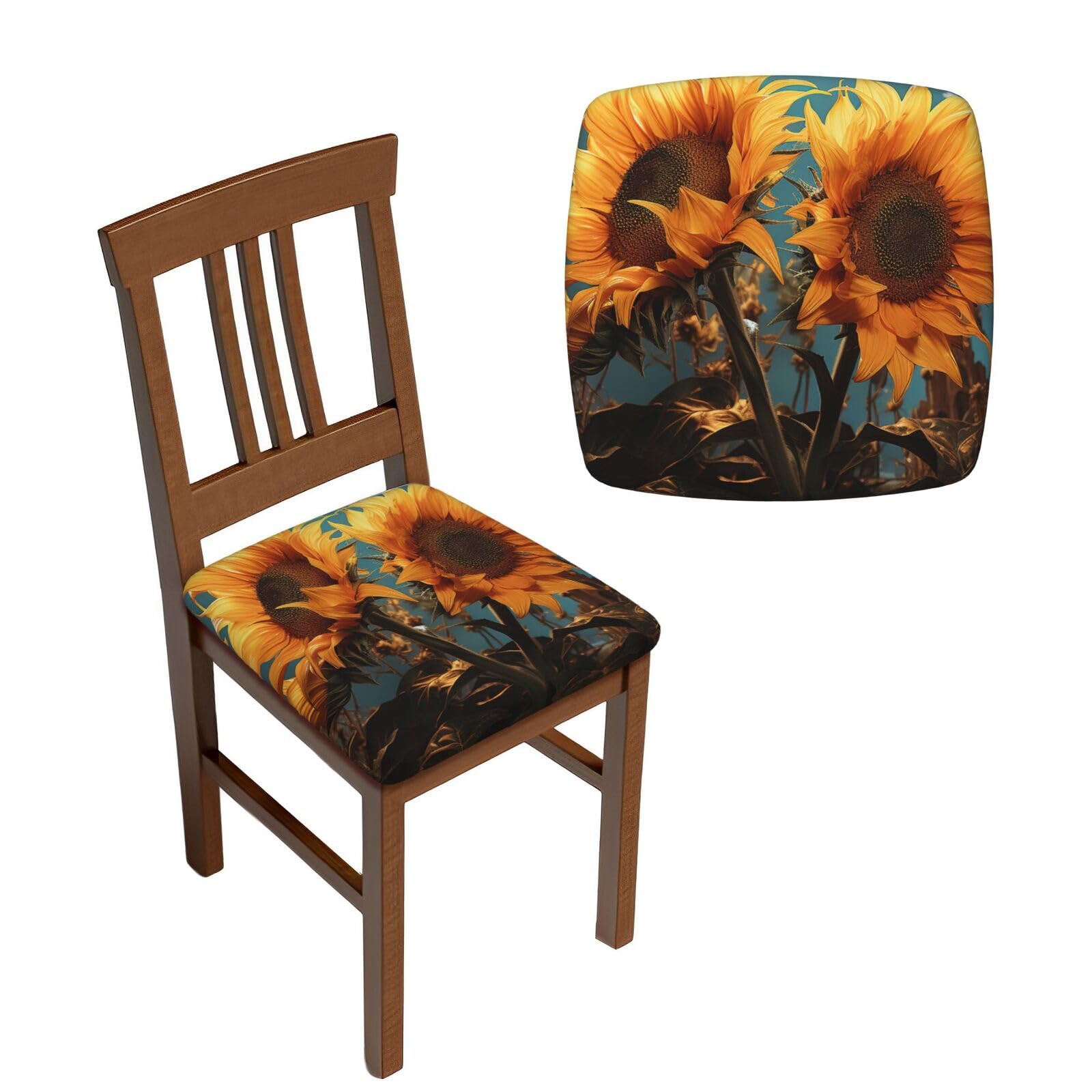 Lot de 6 housses de chaise extensibles motif tournesol pour salle à manger et cuisine