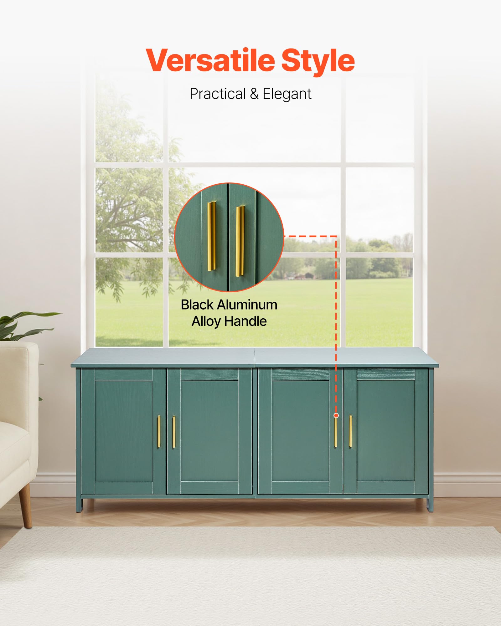 VEVOR Arenero para Gatos, 1200 x 450 x 500 mm, con 4 Puertas 2 Entradas, Mueble de Interior, Caseta de Madera, Compatible con la Mayoría de Areneros, Verde, Carga Superior 60 kg e Inferior 45 kg