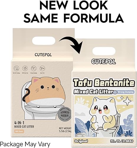 Miniatura 2 de Cutepol Arena aglutinante mixta 4 en 1 para gatos, 11 libras, control de olores y agrupación rápida, absorbente de agua y desechable, sin polvo,