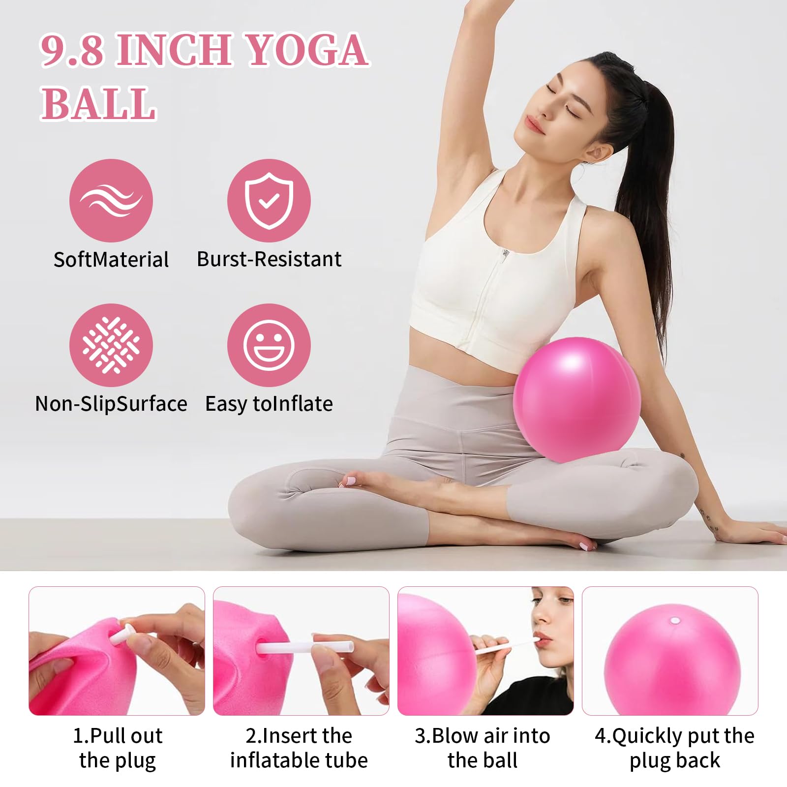 Set di 10 Accessori per Pilates,Kit Pilates Essenziale per Donne con Palla da Yoga,per Donne con Palla da Yoga,Palla da Yoga,Anello da Yoga,Borsa Portatile,Anello di Tensione,Fascia Fitness