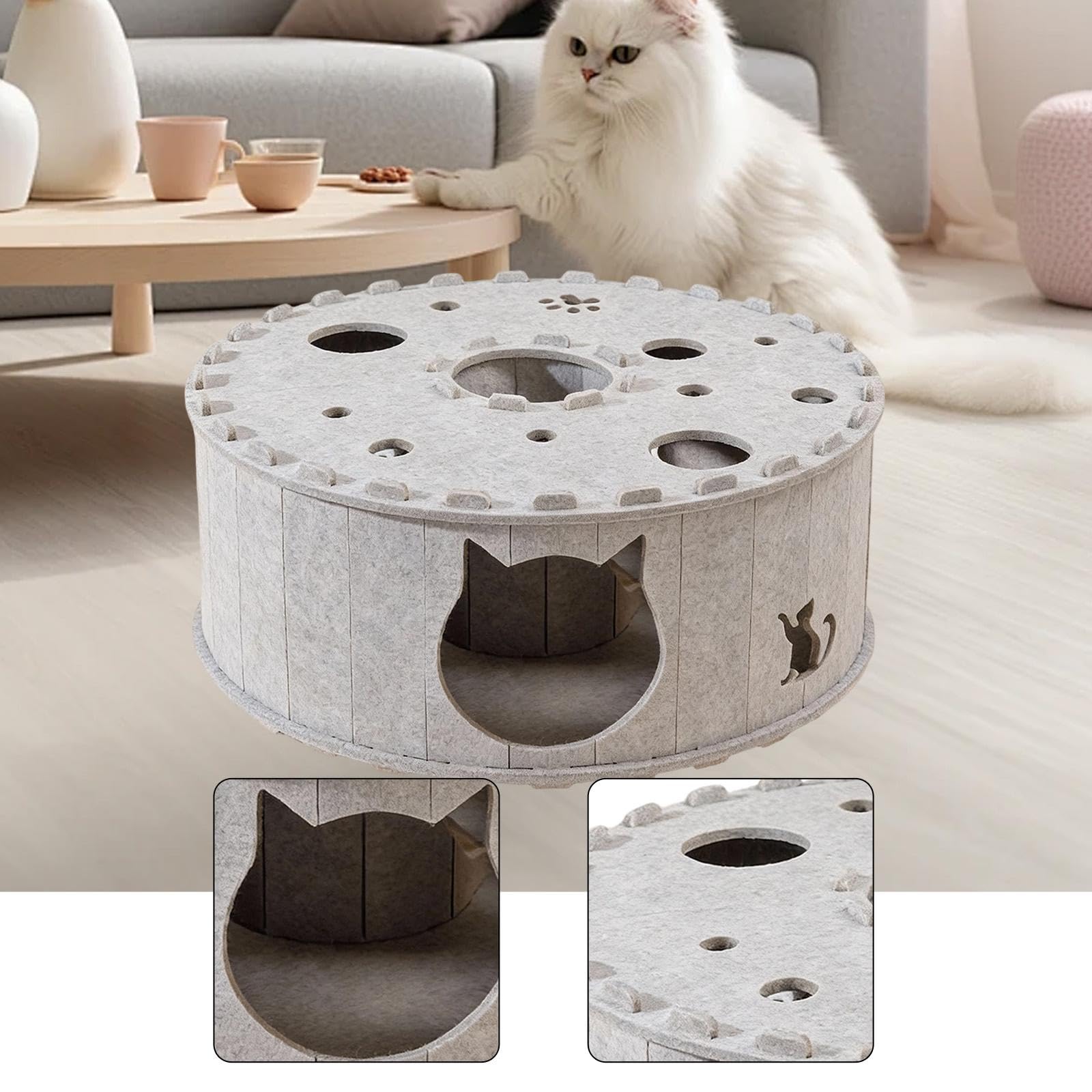 Tunnel pour Chat Lit Grotte Maison Tube pour Chaton Aire de Jeux Interactive Matériau Feutre Confortable Résistant Adapté Aux Chats Petits Mammifères, Gris